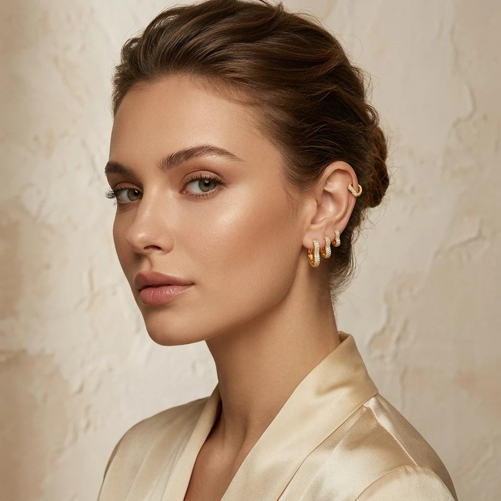 Trio Heart Studded Zirconia Earrings - 18K Gold Plated