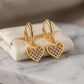 Hoops Dangling Studded Zirconia Heart Earrings - 18K Gold Plated