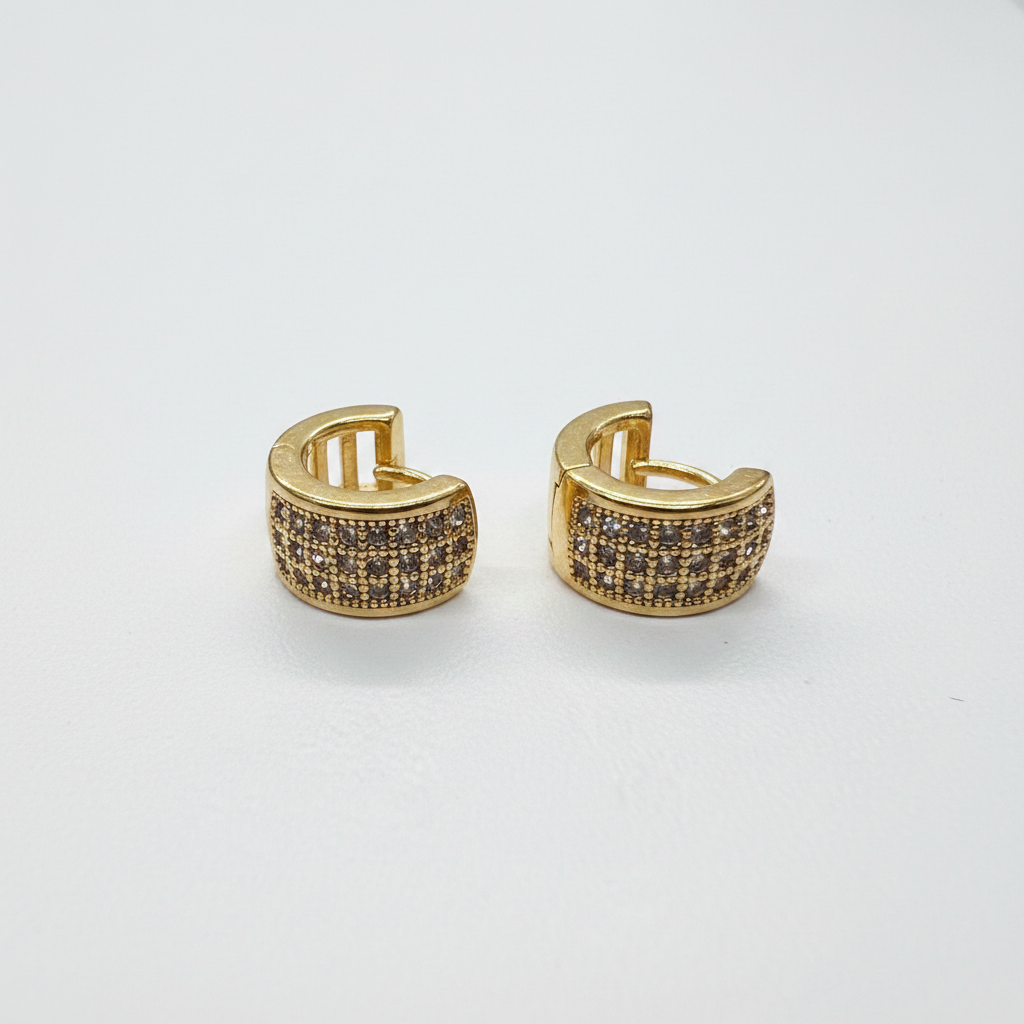 Click Thick Hoops Studded Zirconia Earrings - 18K Gold Plated