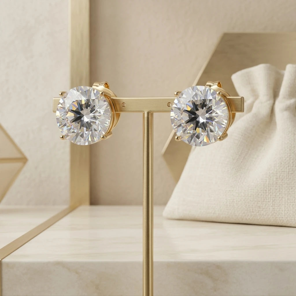 Maxi Round Cubic Zirconia Studs Earrings - 18K Gold Plated