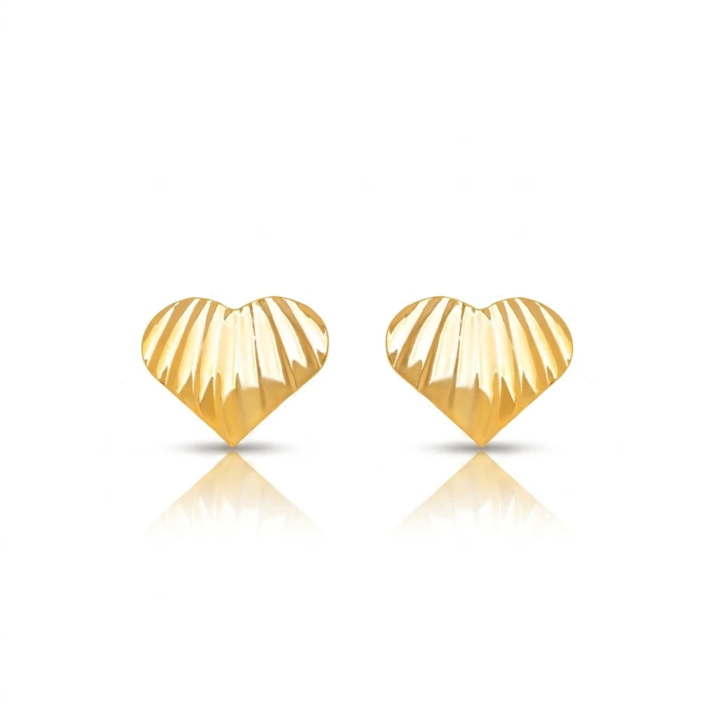 Fluted Heart Shape Stud Earrings - 18K Gold Plated