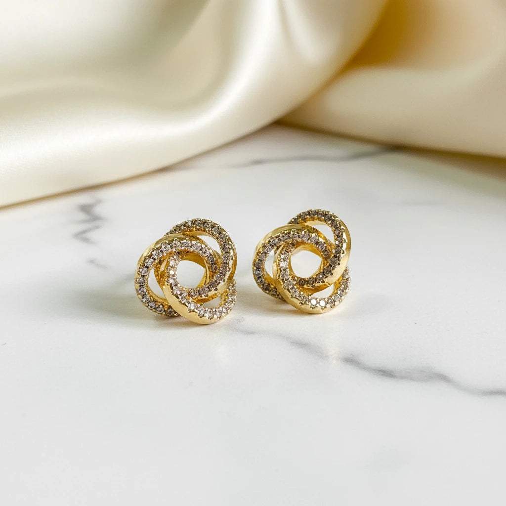 Infinity Stud Zirconia Studded - 18K Gold Plated Earrings