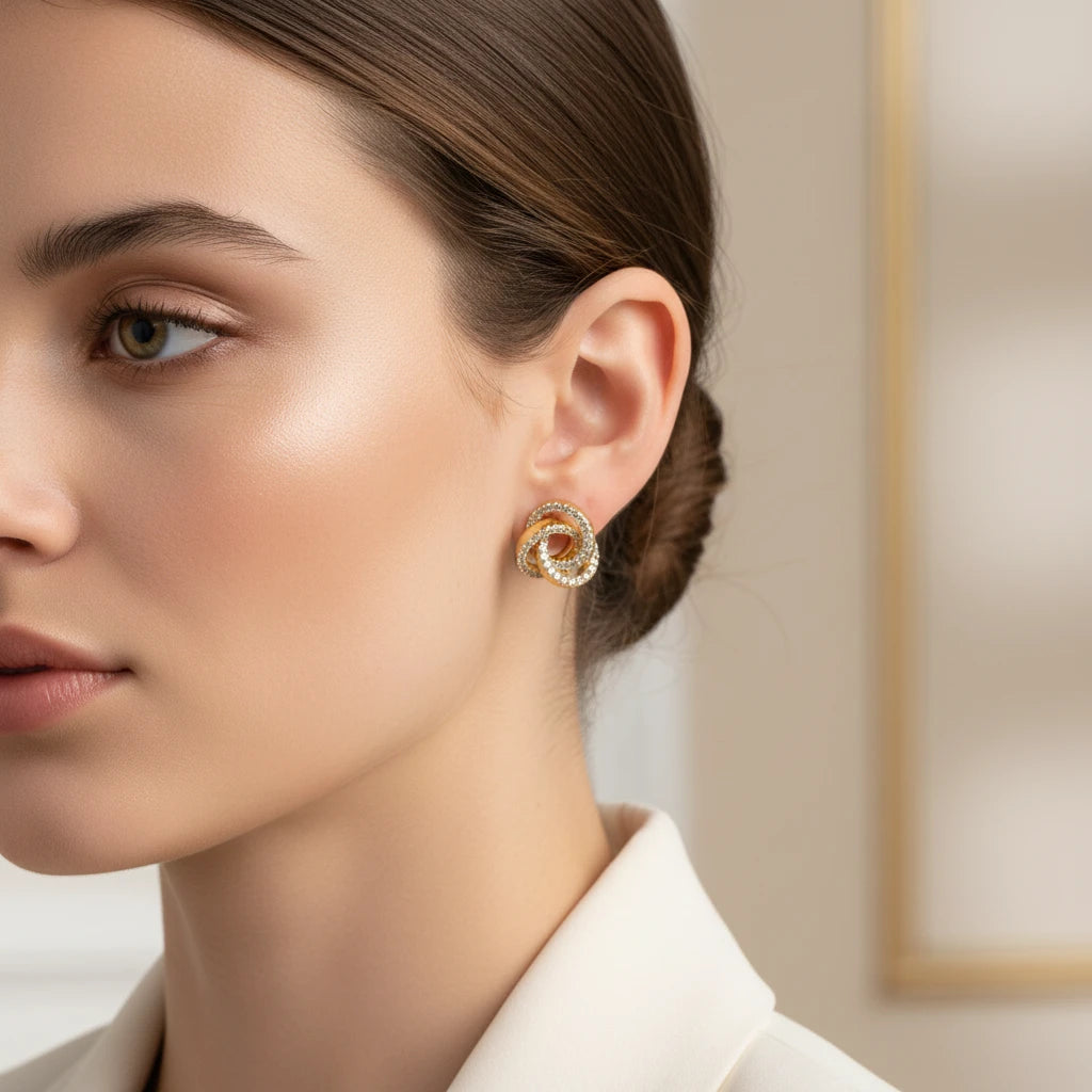 Infinity Stud Zirconia Studded - 18K Gold Plated Earrings