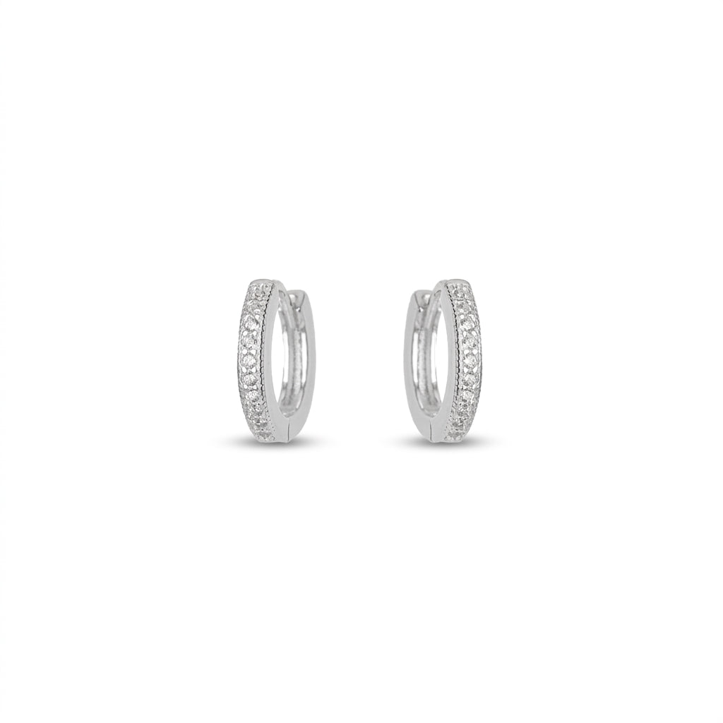 Small Hoop Click Studded Zirconia Earrings - 925 Silver