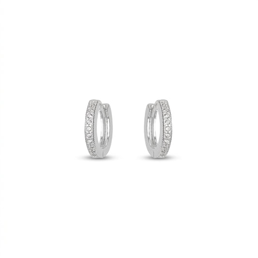 Small Hoop Click Studded Zirconia Earrings - 925 Silver