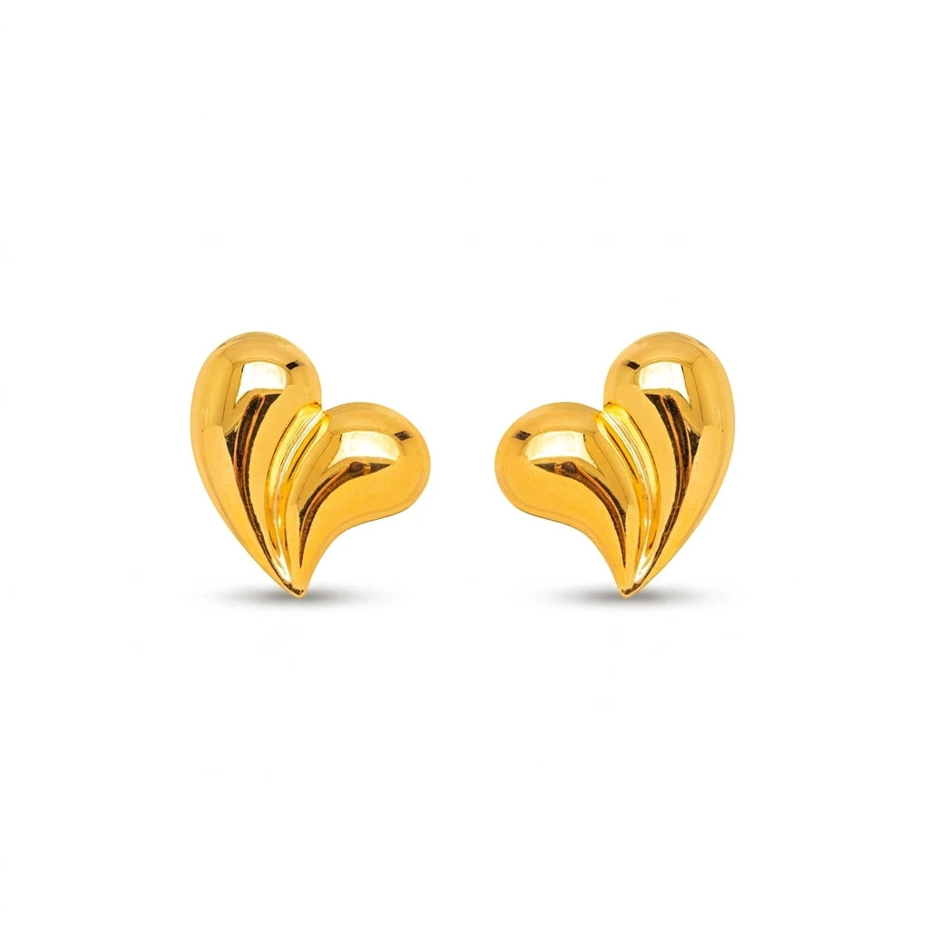 Curved Heart Shape Stud Earrings - 18K Gold Plated