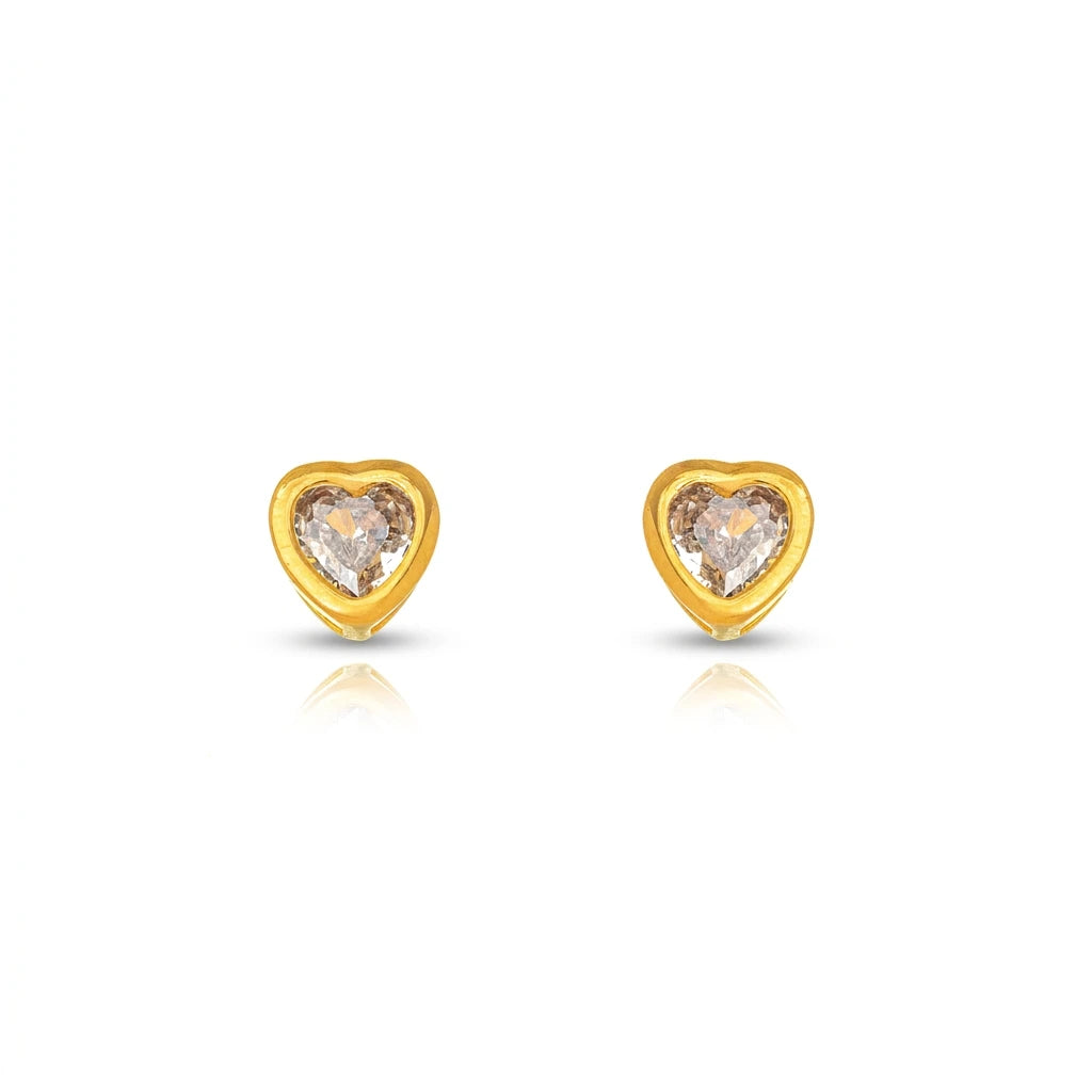 Delicate Heart Zirconia Stud Earrings - 18K Gold Plated