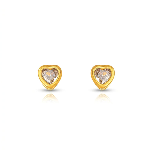 Delicate Heart Zirconia Stud Earrings - 18K Gold Plated