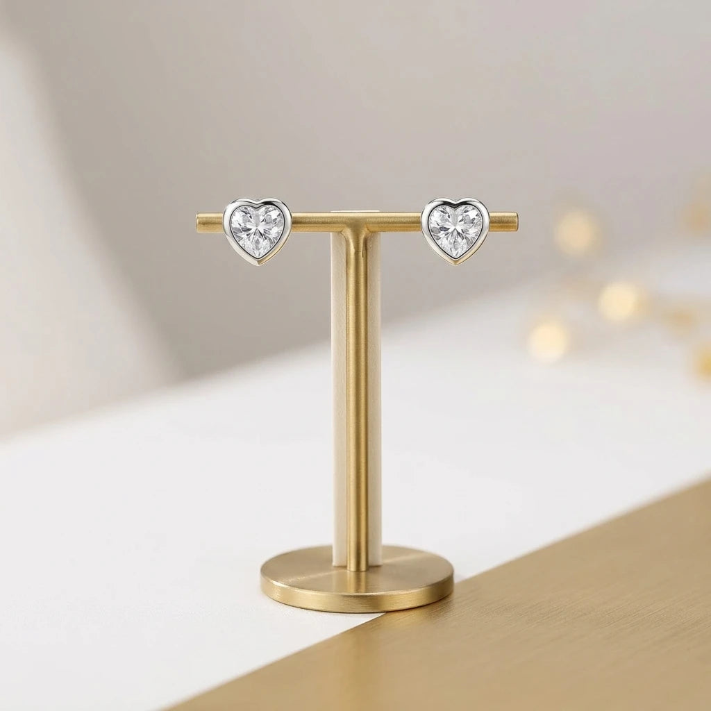 Delicate Heart Zirconia Stud Earrings - White Rhodium Plated