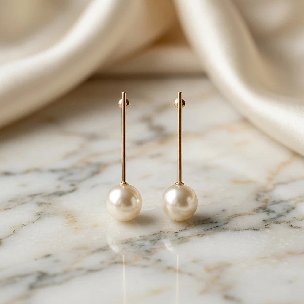 Pearl Bar Stud Earrings - 18K Gold Plated