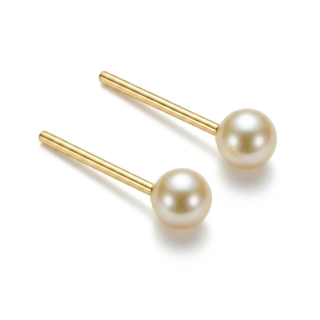 Pearl Bar Stud Earrings - 18K Gold Plated