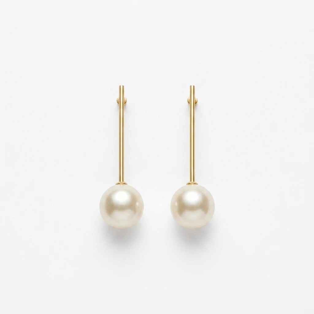 Pearl Bar Stud Earrings - 18K Gold Plated