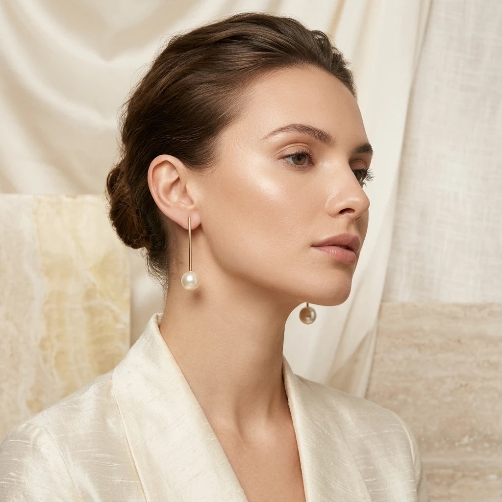 Pearl Bar Stud Earrings - 18K Gold Plated
