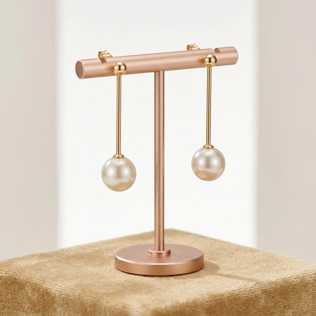 Pearl Bar Stud Earrings - 18K Gold Plated