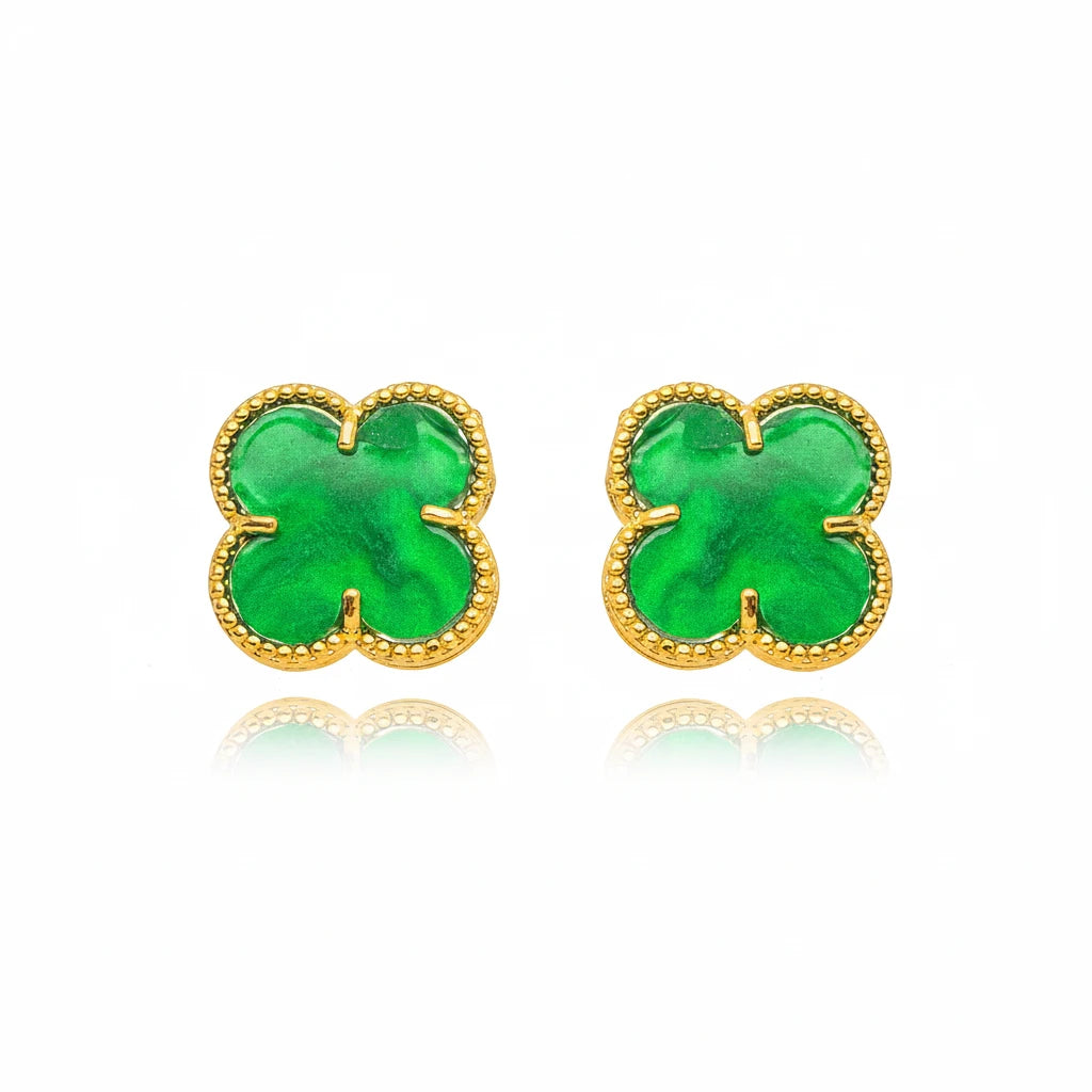 Green Lucky Clover - 18K Gold Plated Earrings