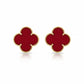 Red Lucky Clover - 18K Gold Plated Earrings
