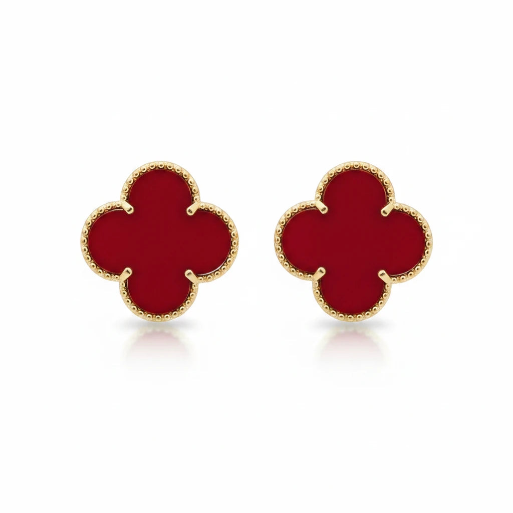 Red Lucky Clover - 18K Gold Plated Earrings