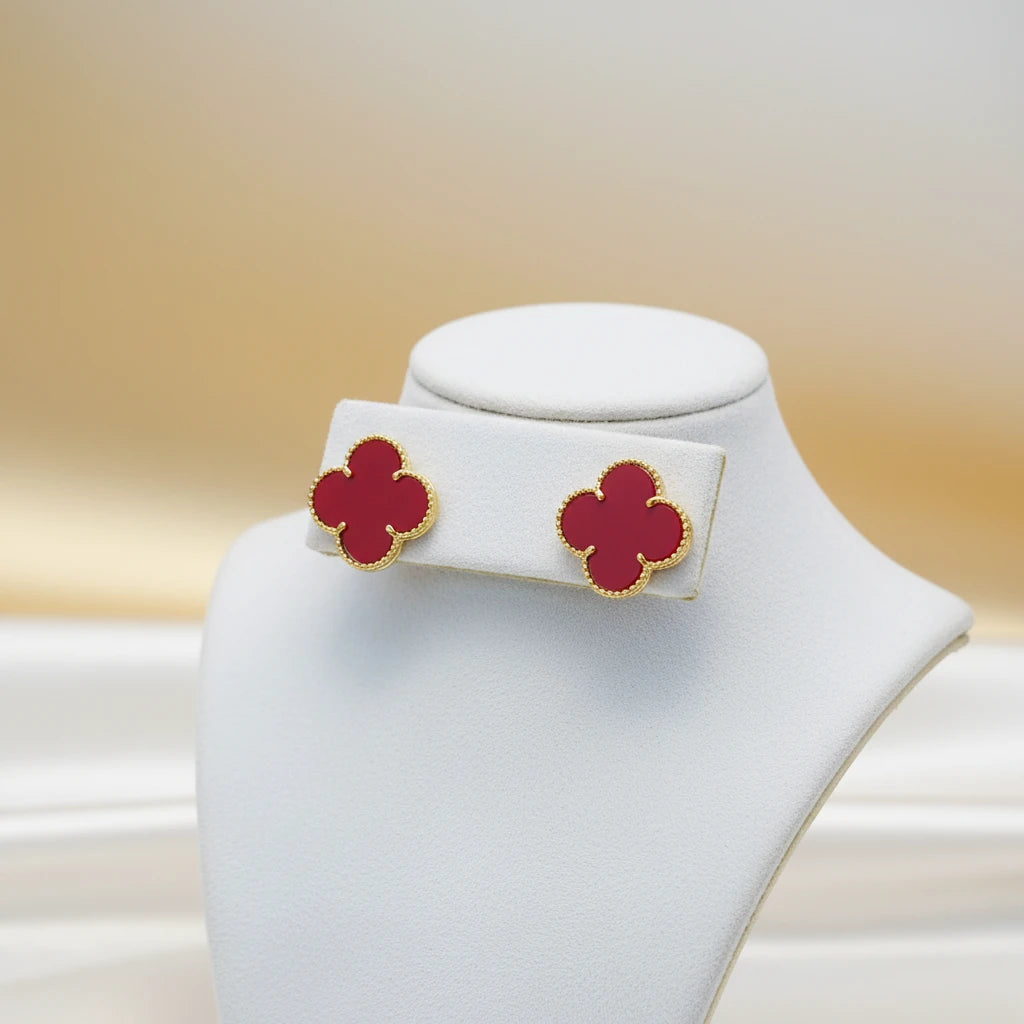 Red Lucky Clover - 18K Gold Plated Earrings