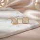 White Lucky Clover - 18K Gold Plated Earrings