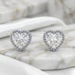 Delicate Studded Heart Stud Earrings - White Rhodium Plated