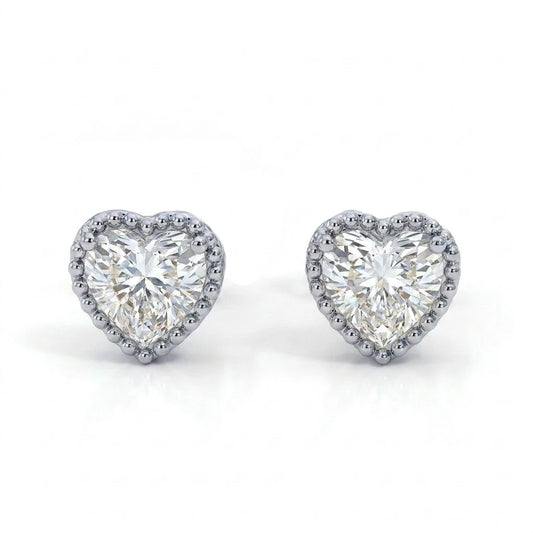 Delicate Studded Heart Stud Earrings - White Rhodium Plated