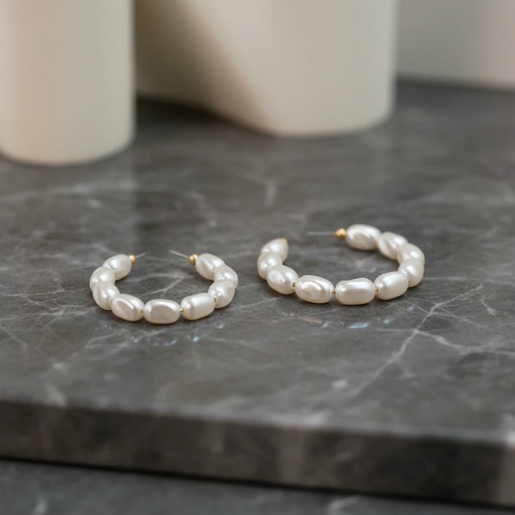 Hoops Pearls Earrings - 18K Gold Plated