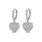 Hoops Dangling Studded Zirconia Heart Earrings - White Rhodium Plated