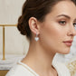 Hoops Dangling Studded Zirconia Heart Earrings - White Rhodium Plated