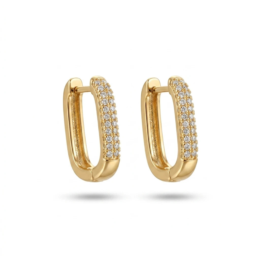 Rectangle Click Hoops Earrings - 18K Gold Plated