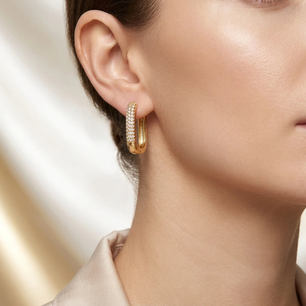 Rectangle Click Hoops Earrings - 18K Gold Plated