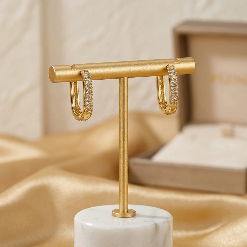 Rectangle Click Hoops Earrings - 18K Gold Plated
