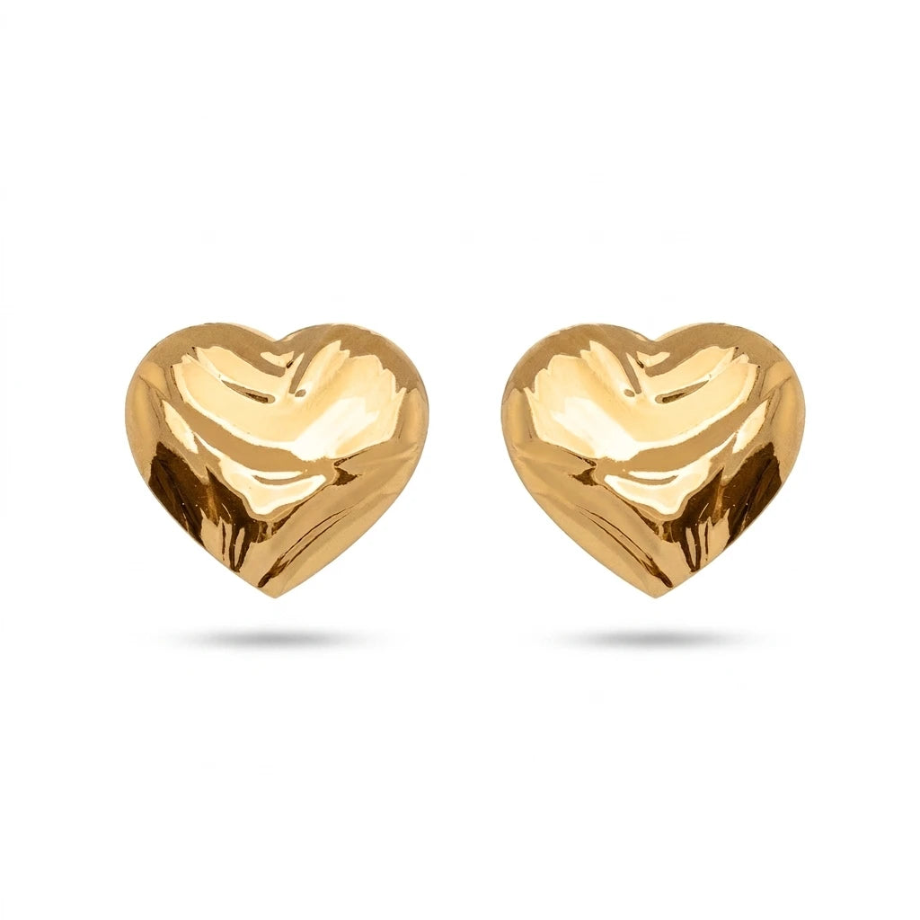 Maxi Organic Texture Heart Shape Stud Earrings - 18K Gold Plated