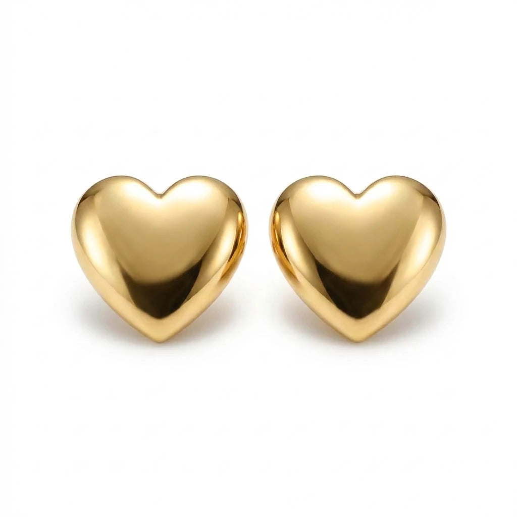 Polished Heart Stud Earrings - 18K Gold Plated