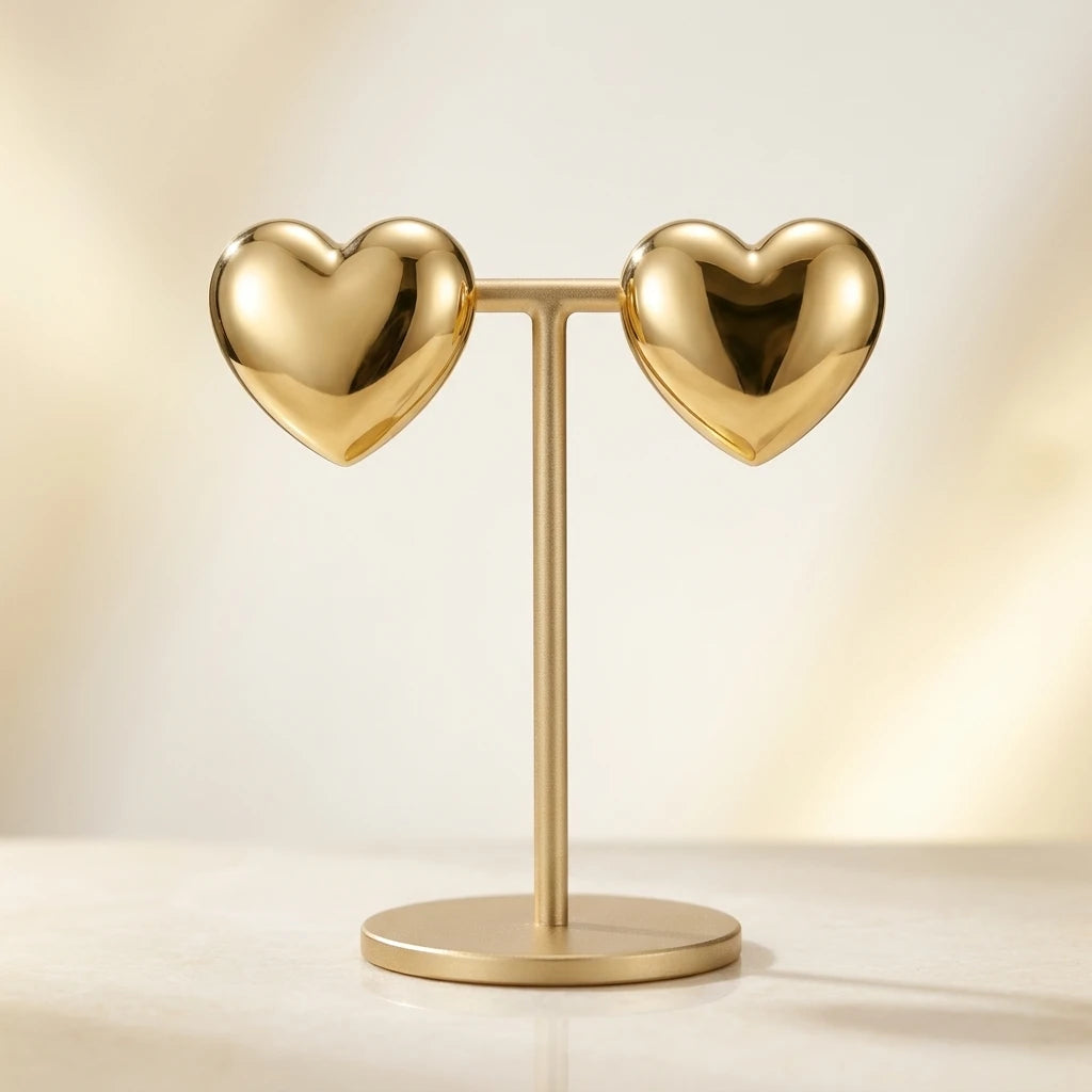 Polished Heart Stud Earrings - 18K Gold Plated