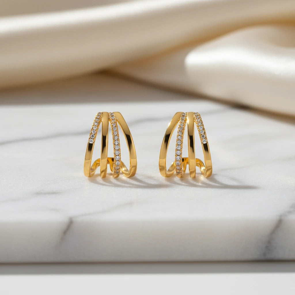 Ear Jacket Studded Zirconia Earrings - 18K Gold Plated