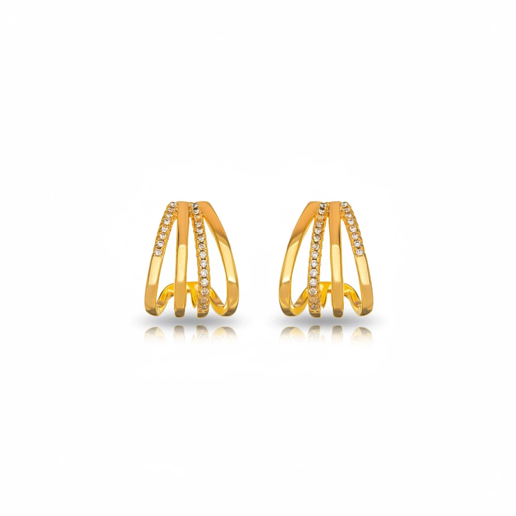 Ear Jacket Studded Zirconia Earrings - 18K Gold Plated