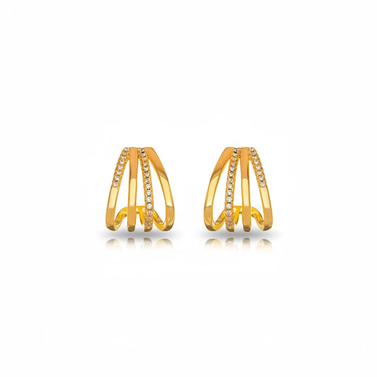 Ear Jacket Studded Zirconia Earrings - 18K Gold Plated