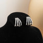 Ear Jacket Studded Zirconia Earrings - White Rhodium Plated
