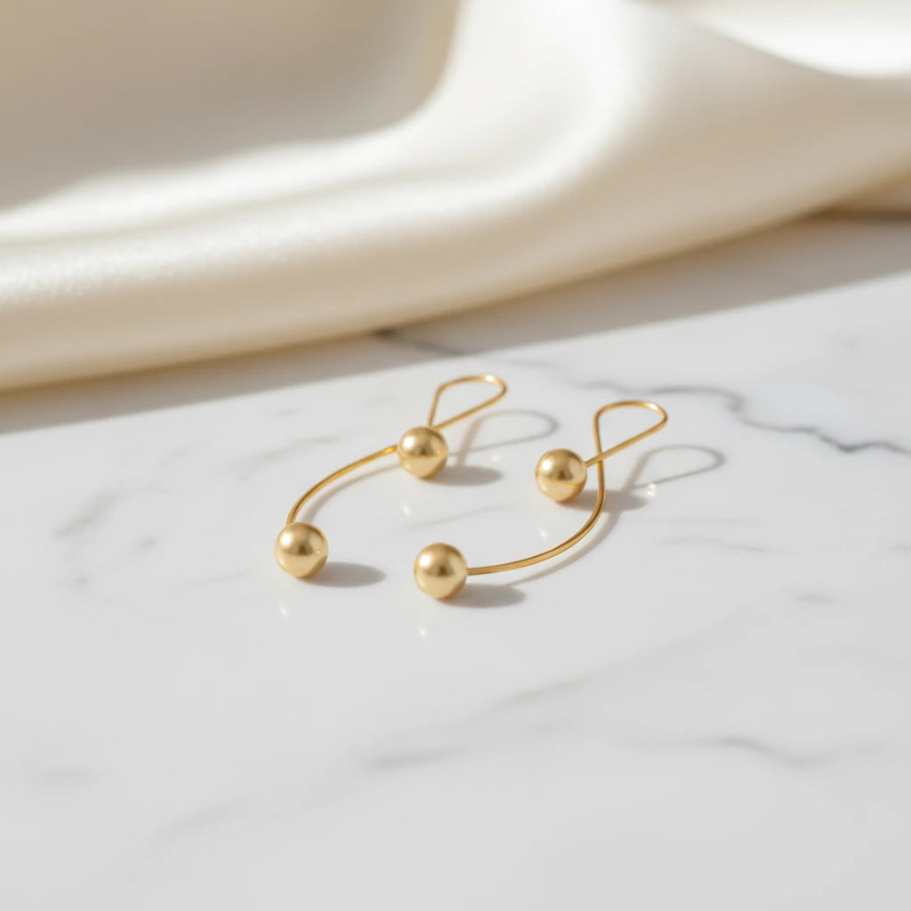 Double Pearl Open Hoop Earrings - 18K Gold Plated