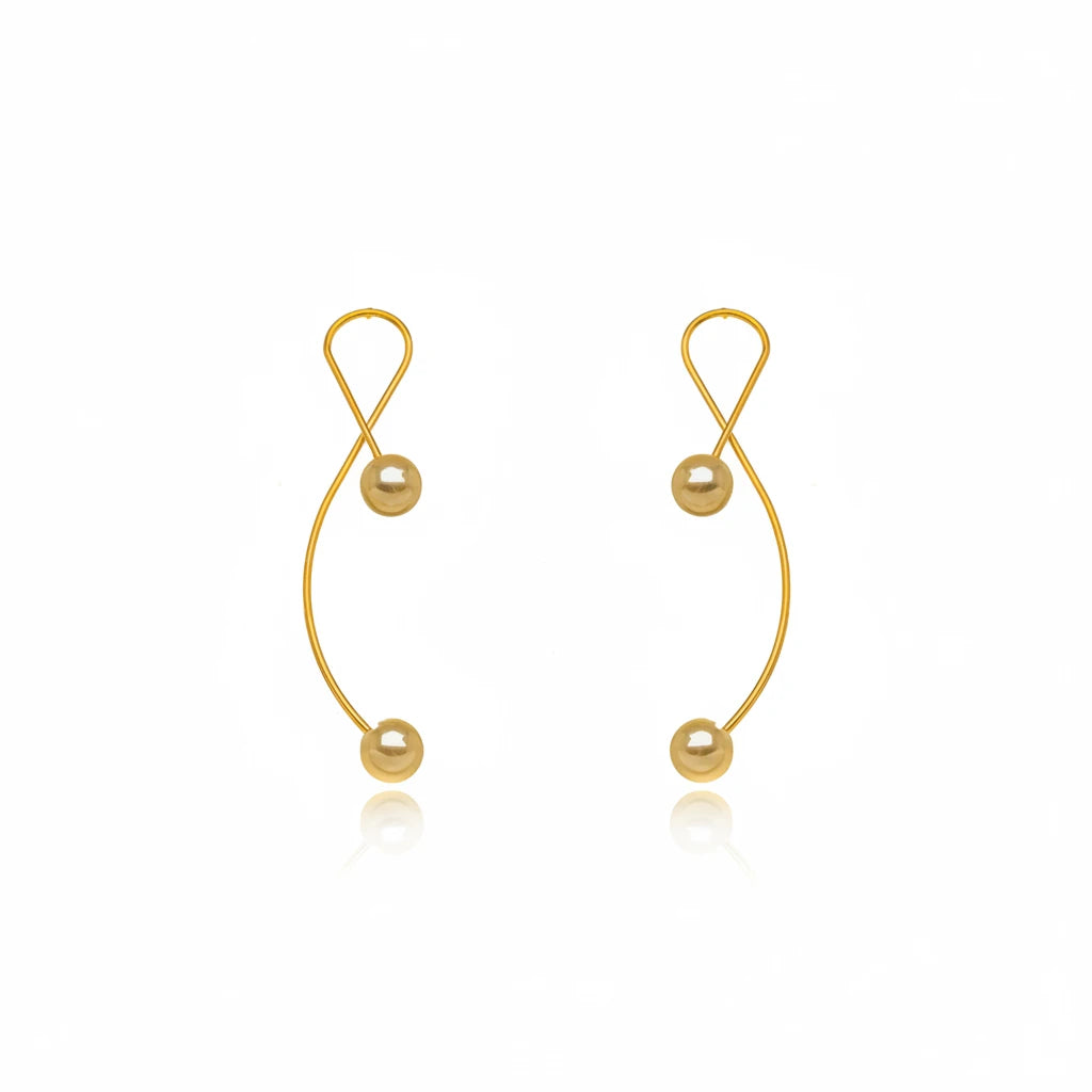 Double Pearl Open Hoop Earrings - 18K Gold Plated