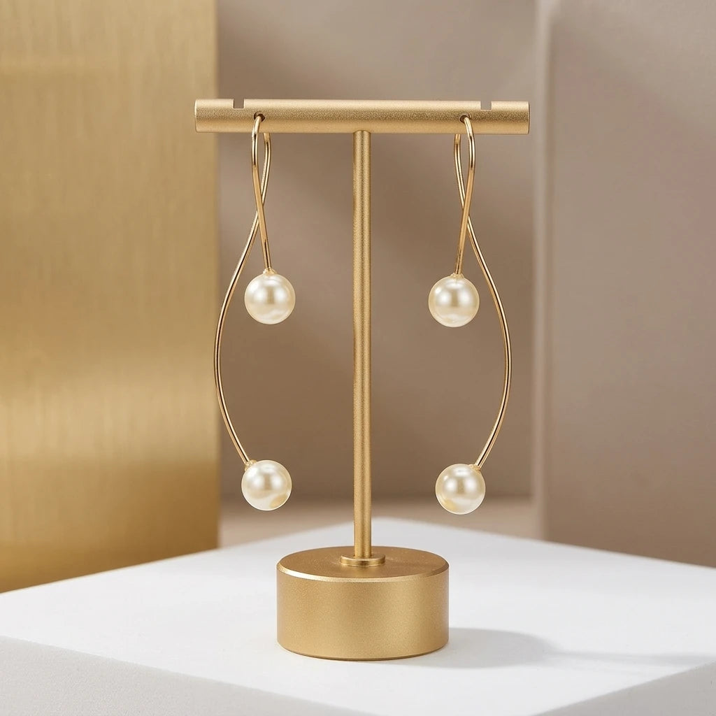 Double Pearl Open Hoop Earrings - 18K Gold Plated