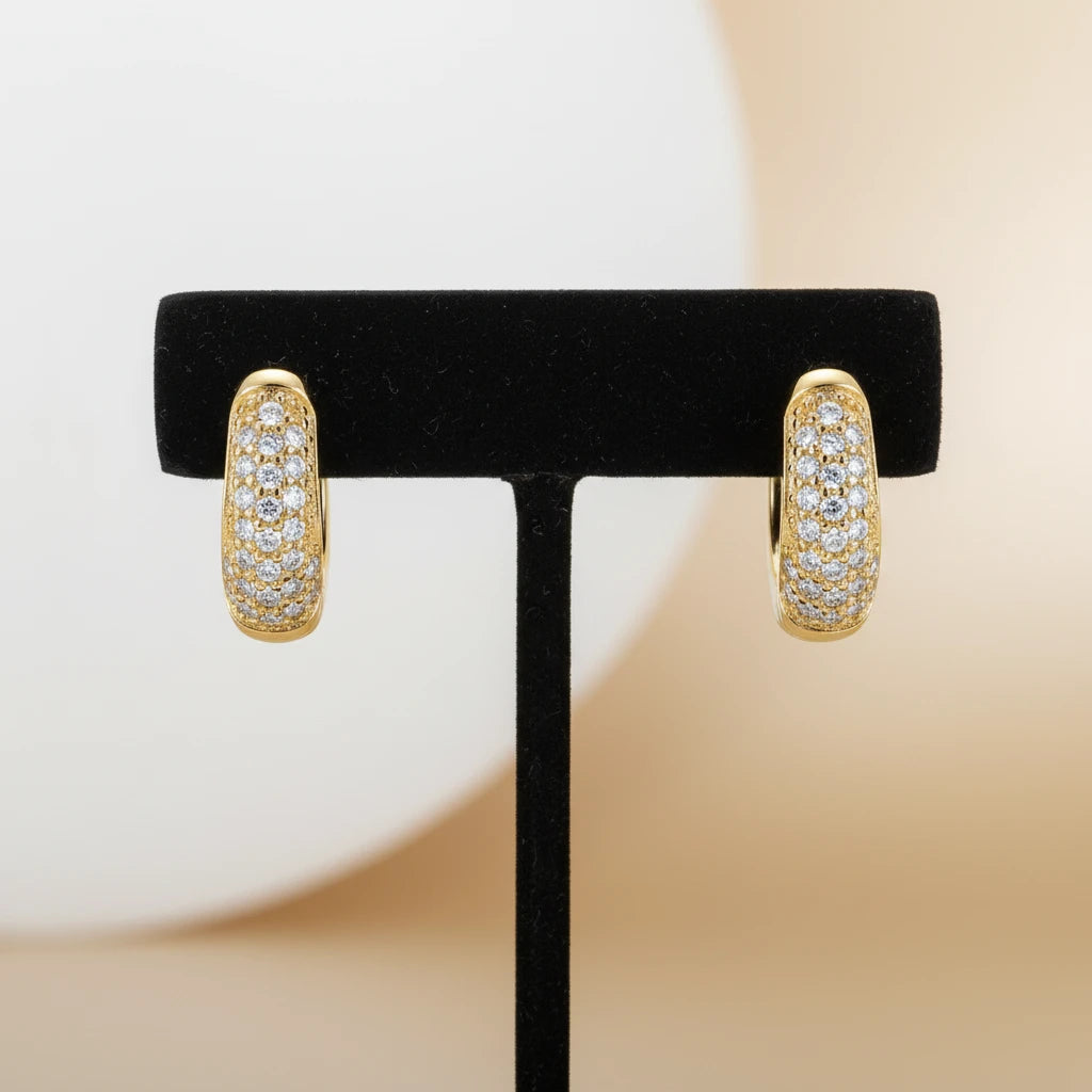 Click Thick Oval Hoops Studded Zirconia Earrings - 18K Gold Plated