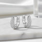 Click Thick Oval Hoops Studded Zirconia Earrings - White Rhodium Plated