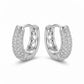 Click Thick Oval Hoops Studded Zirconia Earrings - White Rhodium Plated