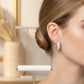 Click Thick Oval Hoops Studded Zirconia Earrings - White Rhodium Plated