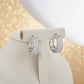 Click Thick Oval Hoops Studded Zirconia Earrings - White Rhodium Plated