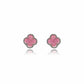 Pink Lucky Clover Earrings - White Rhodium Plated