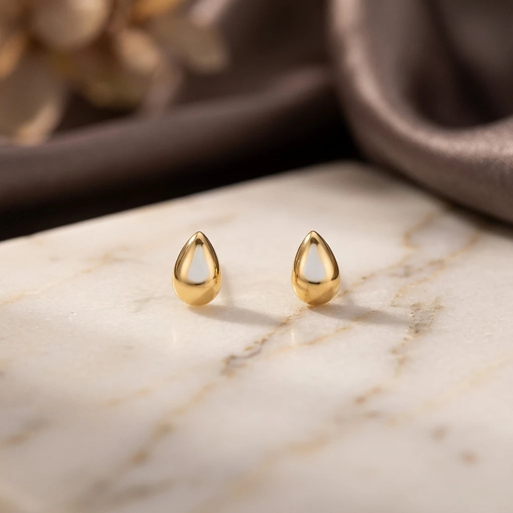 Delicate Teardrop Stud Earrings - 18K Gold Plated