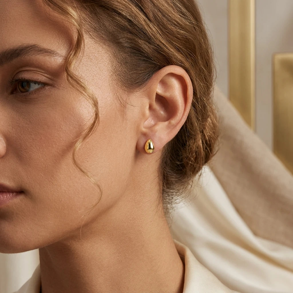 Delicate Teardrop Stud Earrings - 18K Gold Plated