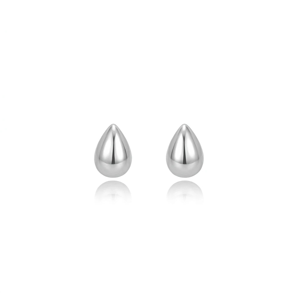 Delicate Teardrop Stud Earrings - White Rhodium Plated